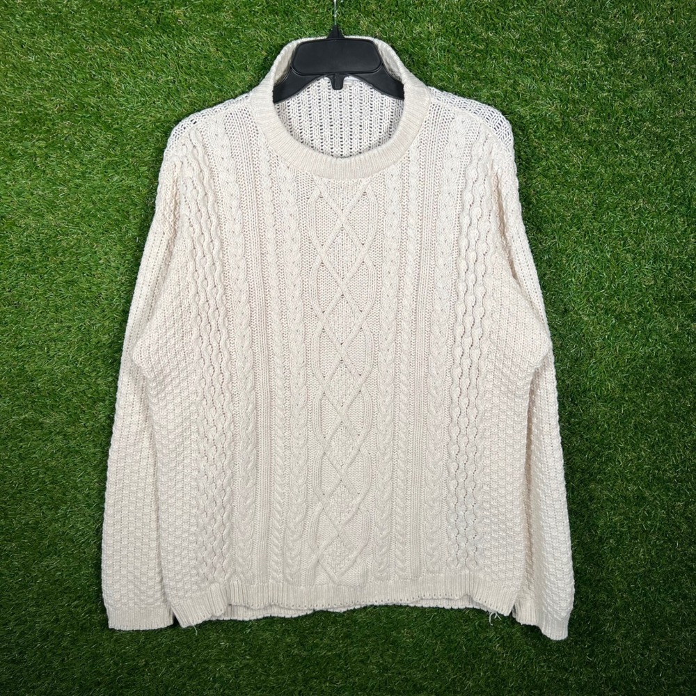 Vintage Colter Bay Cable Knit Sweater Mens Medium Cream Off White Made in USA 90